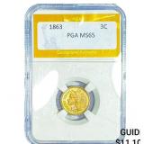 1863 Nickel Three Cent PGA MS65