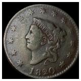 1820 Coronet Head Large Cent LIGHTLY  CIRCULATED