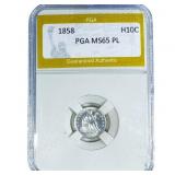 1858 Seated Liberty Half Dime PGA MS65 PL