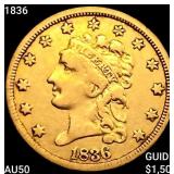 1836 $2.50 Gold Quarter Eagle CLOSELY UNCIRCULATED