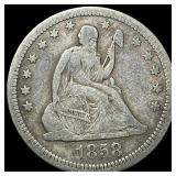 1858 Seated Liberty Quarter NEARLY UNCIRCULATED