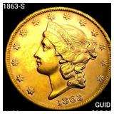 1863-S $20 Gold Double Eagle CHOICE AU