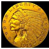 1914-D Gold $2.5 Indian Head Quarter Eagle CHOICE