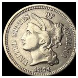 1874 Nickel Three-Cent Piece NEARLY UNCIRCULATED