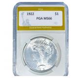 1922 Silver Peace Dollar PGA MS66
