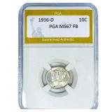 1936-D Mercury Silver Dime PGA MS67 FB