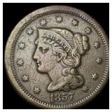 1857 Braided Hair Large Cent LIGHTLY  CIRCULATED