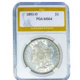 1891-O Morgan Silver Dollar PGA MS64