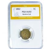 1862 Indian Head Cent PGA AU50 Reverse Cud