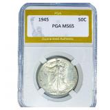 1945 Walking Liberty Half Dollar PGA MS65