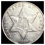 1860 Silver Three-Cent Piece NEARLY  UNCIRCULATED