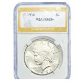 1934 Silver Peace Dollar PGA MS63+