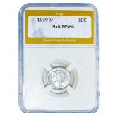 1939-D Mercury Silver Dime PGA MS66