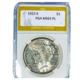 1922-S Silver Peace Dollar PGA MS63 PL