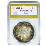 1891-O Morgan Silver Dollar PGA MS63 PL Toned