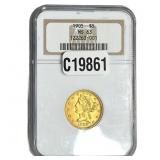 1905 $5 Gold Half Eagle NGC MS63