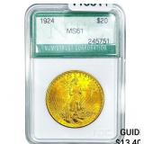 1924 $20 Gold Double Eagle NTC MS61