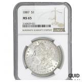 1887 Morgan Silver Dollar NGC MS65