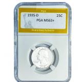 1935-D Washington Silver Quarter PGA MS63+