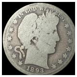 1893-S Silver Barber Half Dollar LIGHTLY CIRCULATE