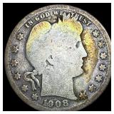 1908-S Silver Barber Quarter LIGHTLY CIRCULATED