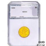 1854 $3 Gold Piece PCI MS64