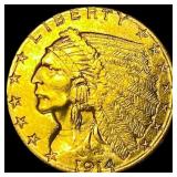 1914 Indian Head $2.50 Gold Quarter Eagle CHOICE A