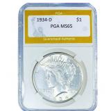 1934-D Silver Peace Dollar PGA MS65