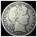 1913 Silver Barber Half Dollar NICELY  CIRCULATED