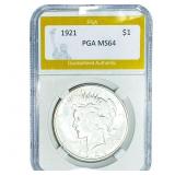 1921 Silver Peace Dollar PGA MS64
