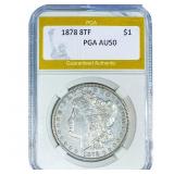 1878 8TF Morgan Silver Dollar PGA AU50