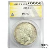 1923-D Silver Peace Dollar ANACS MS62