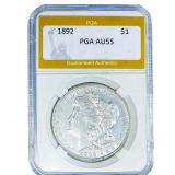 1892 Morgan Silver Dollar PGA AU55