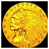 1912 Indian Head Gold $2.50 Quarter Eagle  CLOSEL