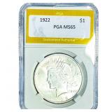 1922 Silver Peace Dollar PGA MS65