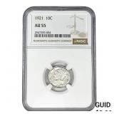 1921 Mercury Silver Dime NGC AU55