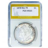1878 Rev 79 Morgan Silver Dollar PGA MS63