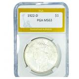 1922-D Silver Peace Dollar PGA MS63