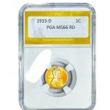 1933-D Wheat Cent PGA MS66 RD