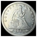 1853-O Silver Seated Liberty Quarter LIGHTLY  CIR