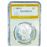 1897-S Morgan Silver Dollar PGA MS63 PL