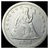 1856-O Silver Seated Liberty Quarter LIGHTLY  CIR