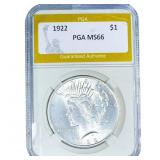 1922 Silver Peace Dollar PGA MS66