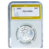 1942 Walking Liberty Half Dollar PGA MS66