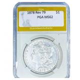 1878 Rev 79 Morgan Silver Dollar PGA MS62