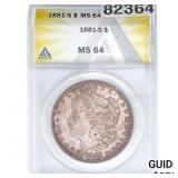 1881-S Morgan Silver Dollar ANACS MS64