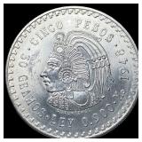 1948 Mexico Silver 5 Pesos CuauhtÂ©moc CLOSELY U