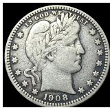 1908-S Silver Barber Quarter LIGHTLY CIRCULATED