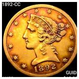 1892-CC $5 Gold Half Eagle CHOICE AU