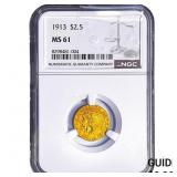 1913 $2.50 Gold Quarter Eagle NGC MS61